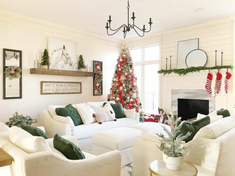 Festive White Farmhouse Living Room Décor