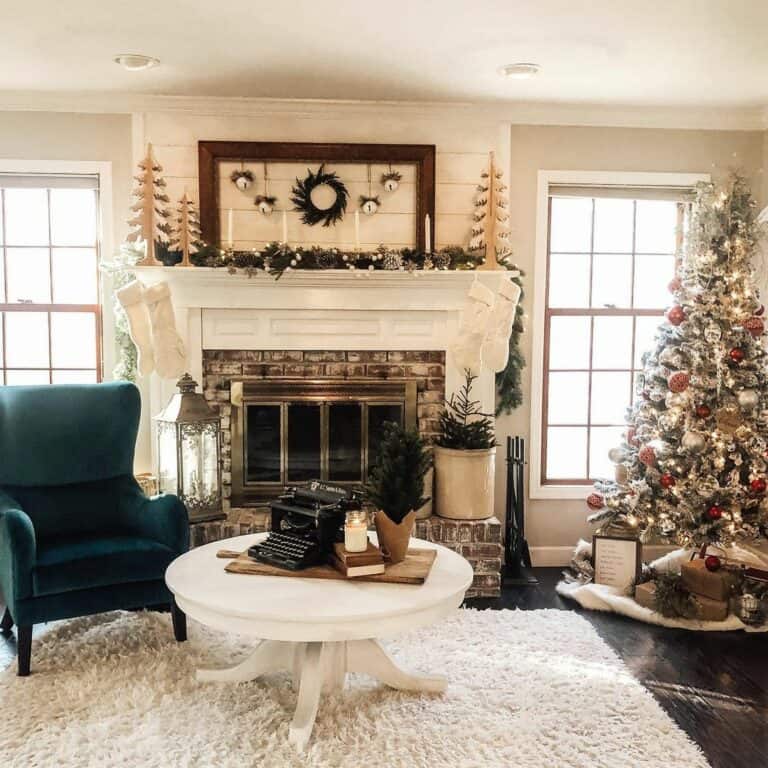 Festively-decorated Living Room With Teal Armchair