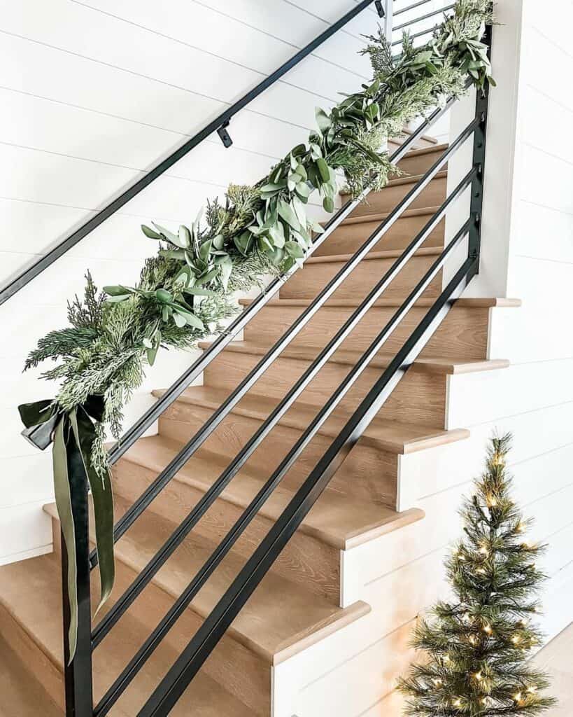 Festively-decorated Wood Stairs