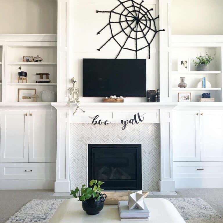 Fireplace Mantle with Spider Web