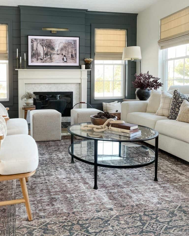 Fireplace Seating Area and Gray Shiplap