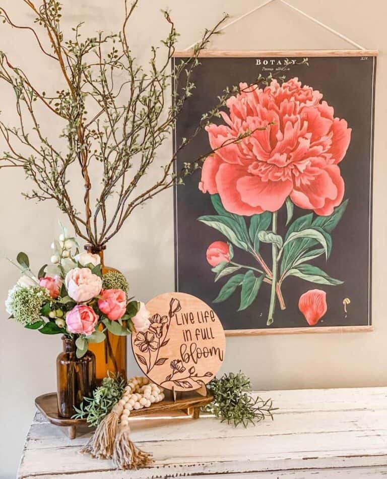 Floral Elements Featured on a Rustic Console