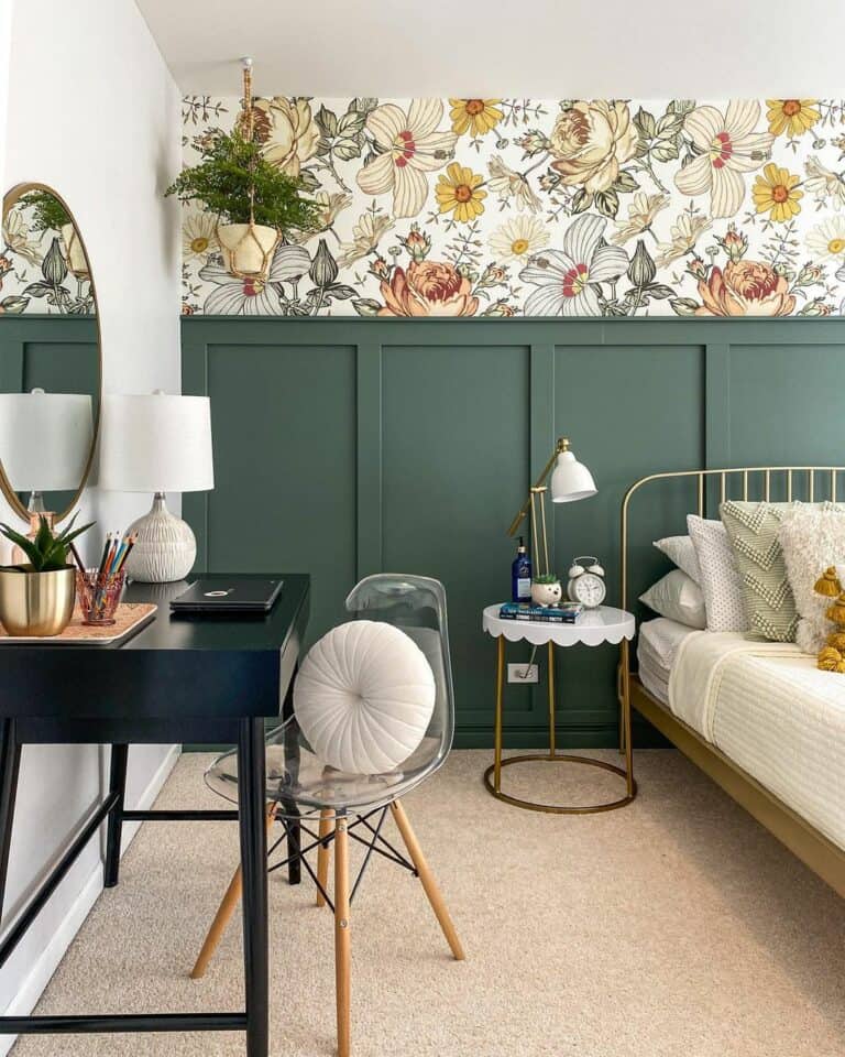 Floral Green Board and Batten Accent Wall