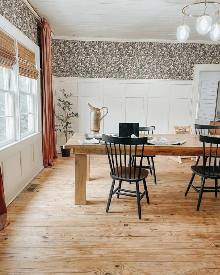 Floral Paper and Paneling in Rustic Dining Room