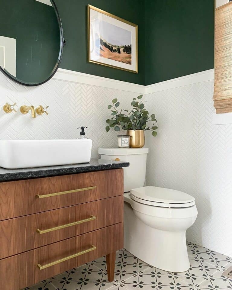 Forest Green and Gold Bathroom Design