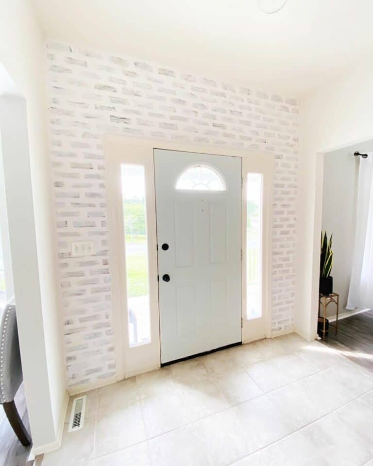 Foyer Wallpaper With Faux Whitewashed Brick