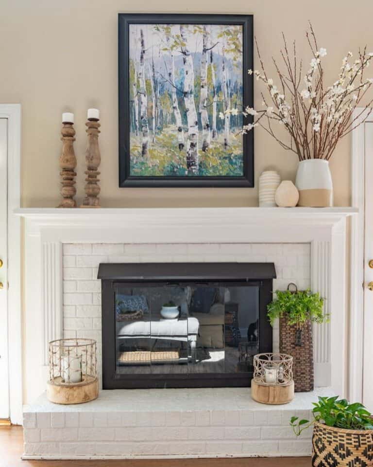 Framed Artwork Over Living Room Mantel