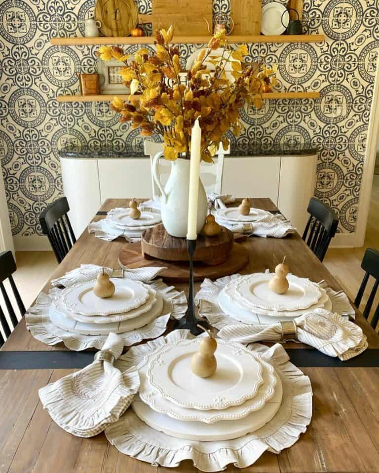 French Chic Blue White and Wood Dining Room