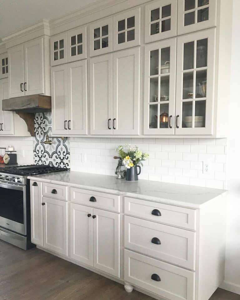 Fresh Country Farmhouse Kitchen With White Windowpane Cabinets