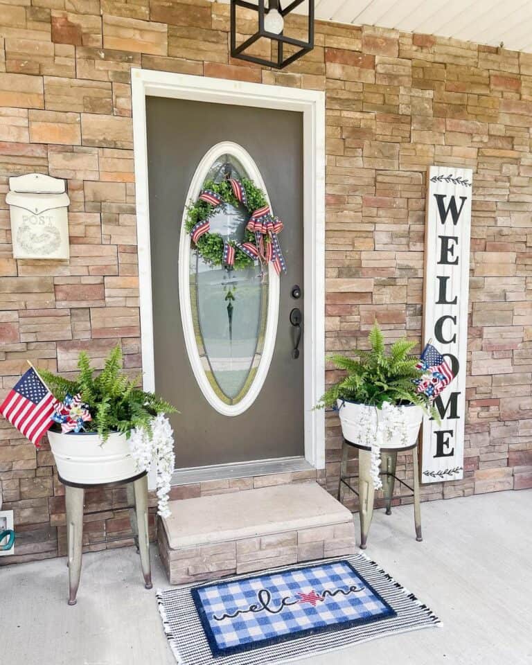 Front Door in Mocha Color and Welcome Sign
