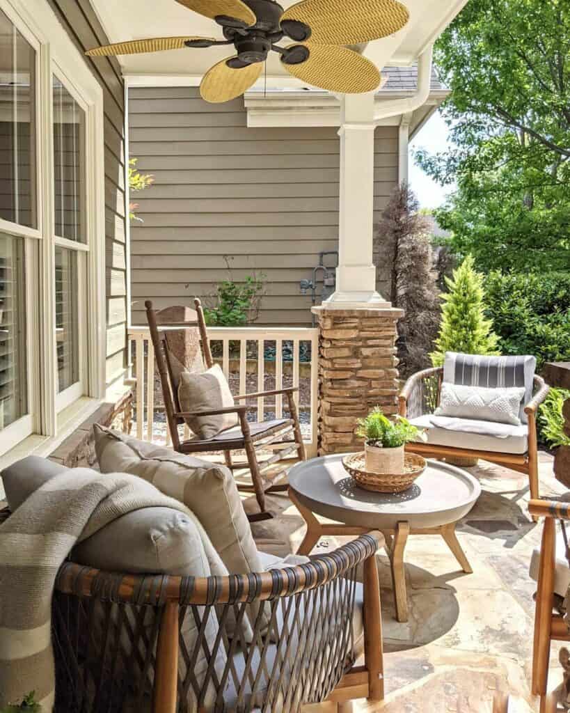 Front Patio Design With Wicker Furniture