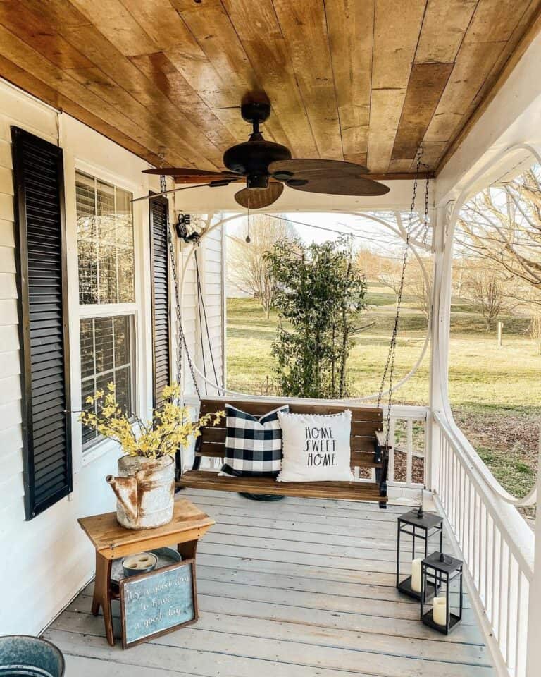 Front Porch Swing With Accent Pillows