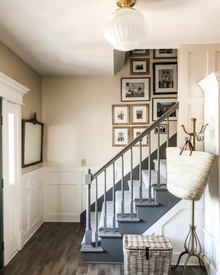 Gallery Wall on Gray Painted Staircase