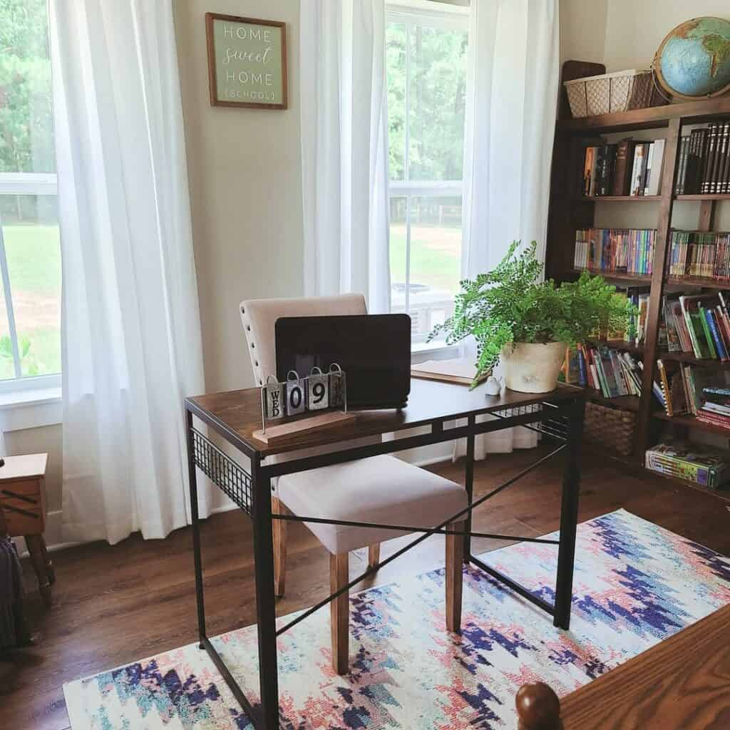 Geometric Rug Under Farmhouse Office Desk