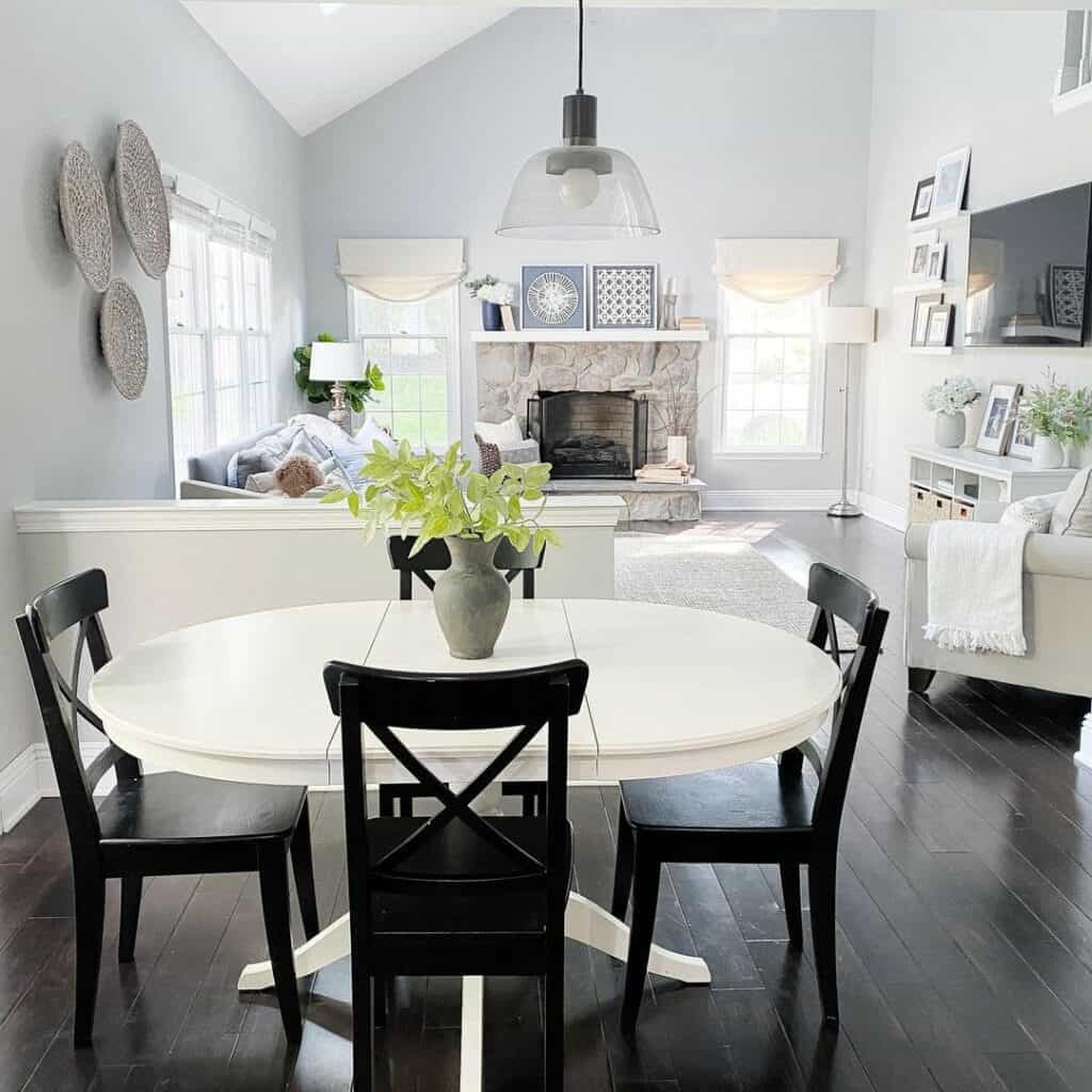 Glass Farmhouse Chandelier Along a Sloped Ceiling