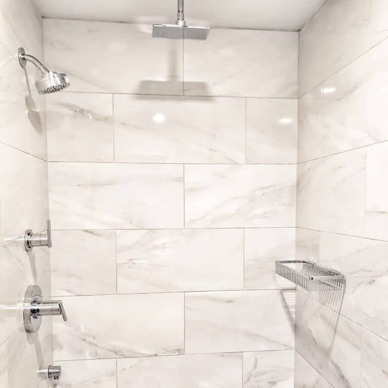 Glossy Marble Tiling Ideas for a Small Shower