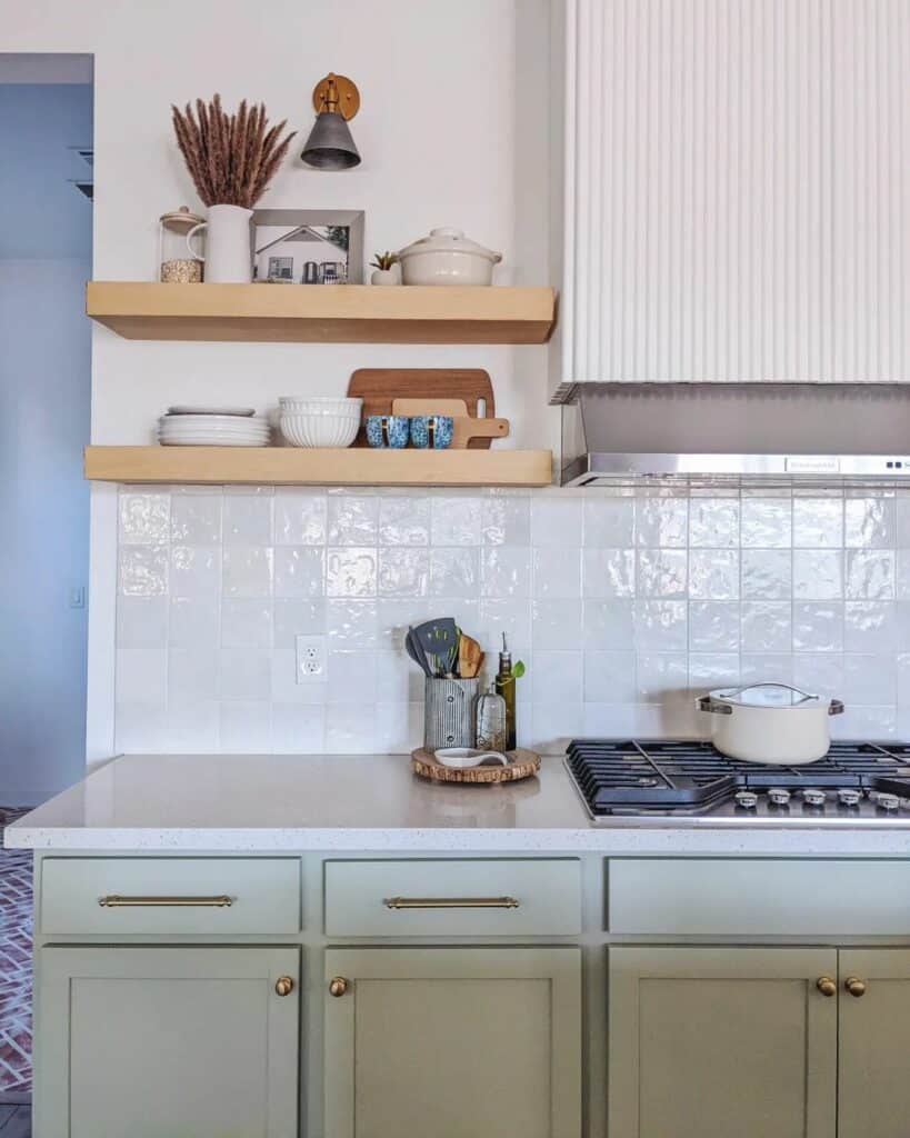 Glossy White Square Tile Backsplash