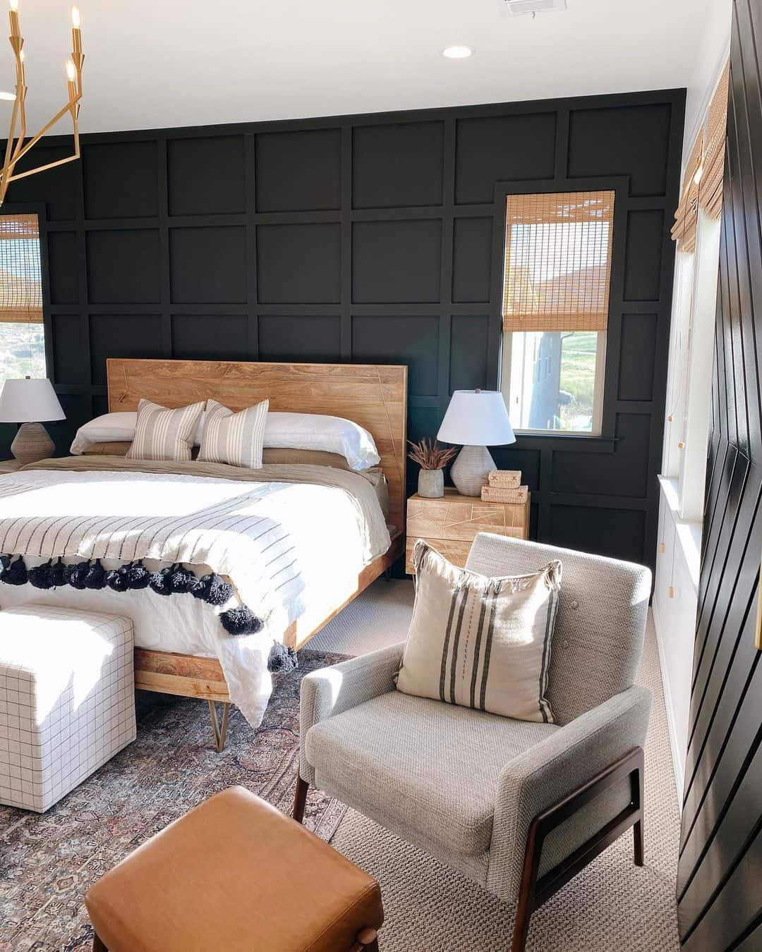 Gray Bedroom Armchair With Brown Leather Ottoman Soul & Lane