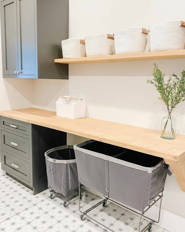 Gray Cloth Laundry Hampers on Wheels