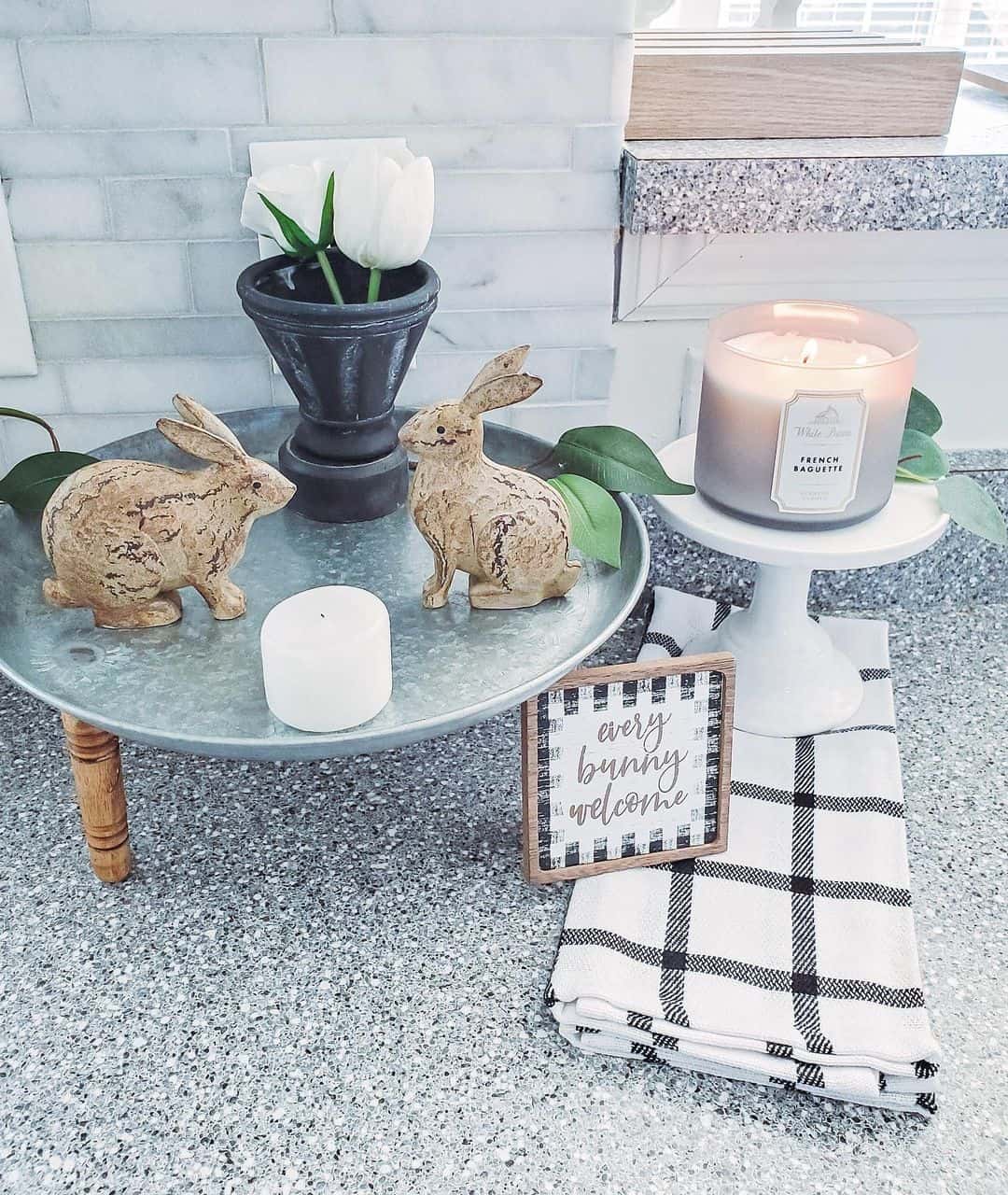 Gray Decorative Tray With Wood Bunny Décor Soul & Lane