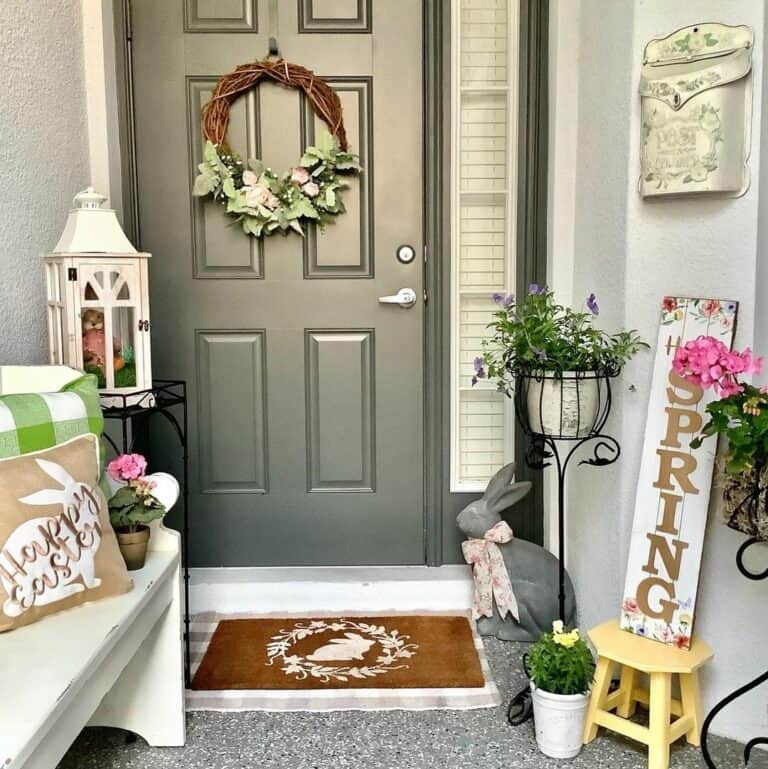 Gray Entrance Door With Easter Porch Décor