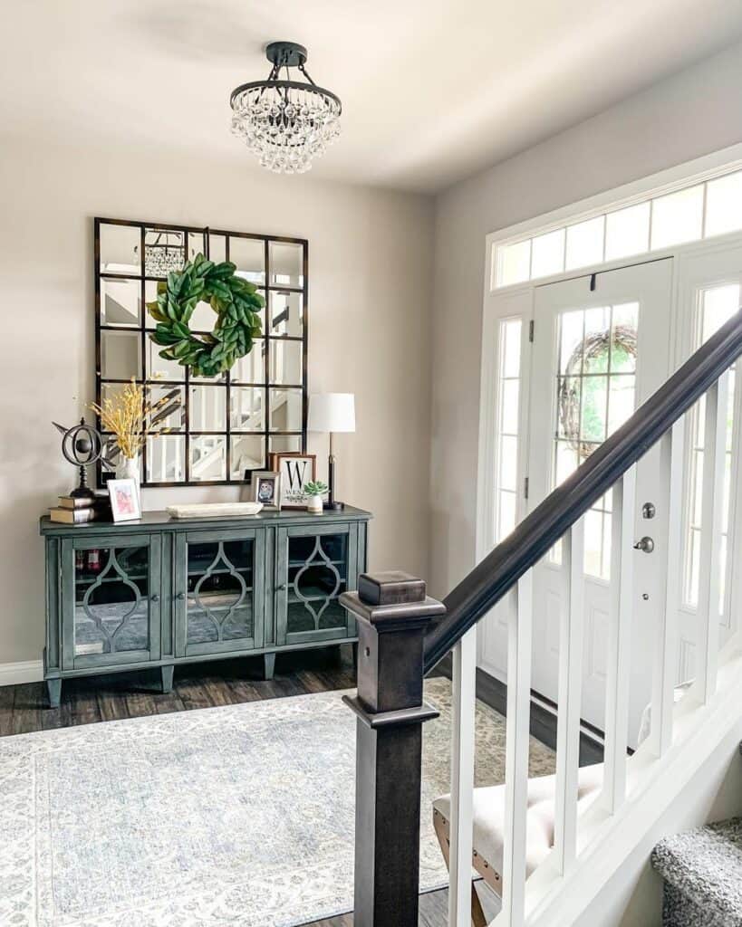 Gray Farmhouse Sideboard With Glass Doors