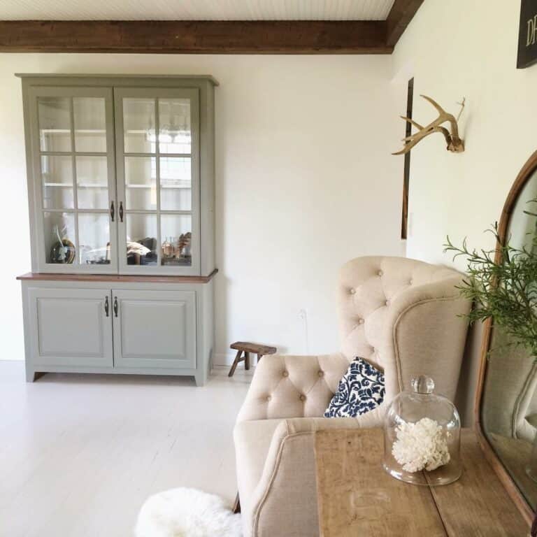 Gray Living Room Hutch With Glass