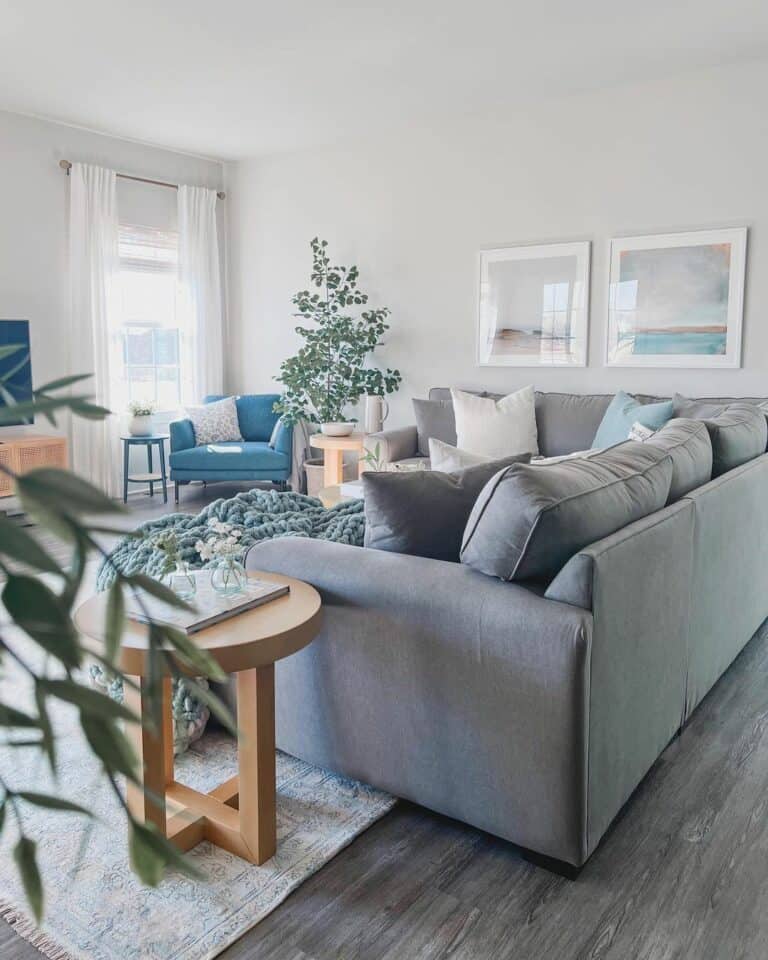 Gray Living Room Sofa With Coastal Décor