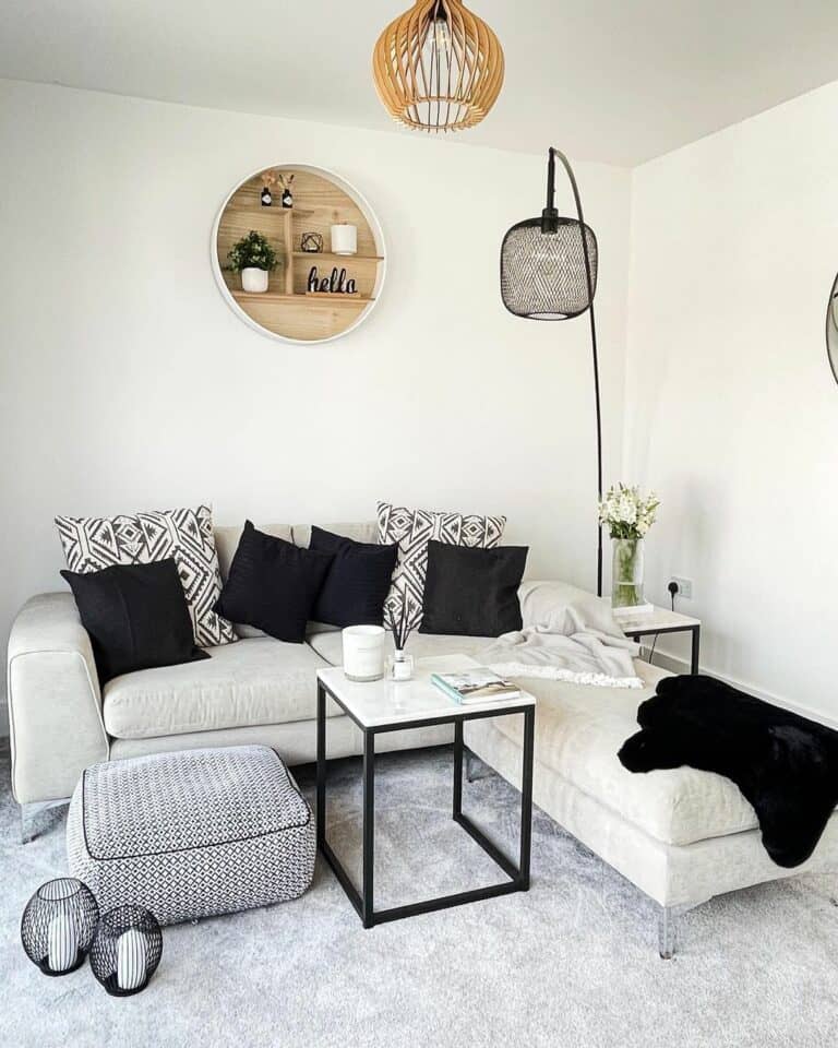 Gray Living Room With Pouf