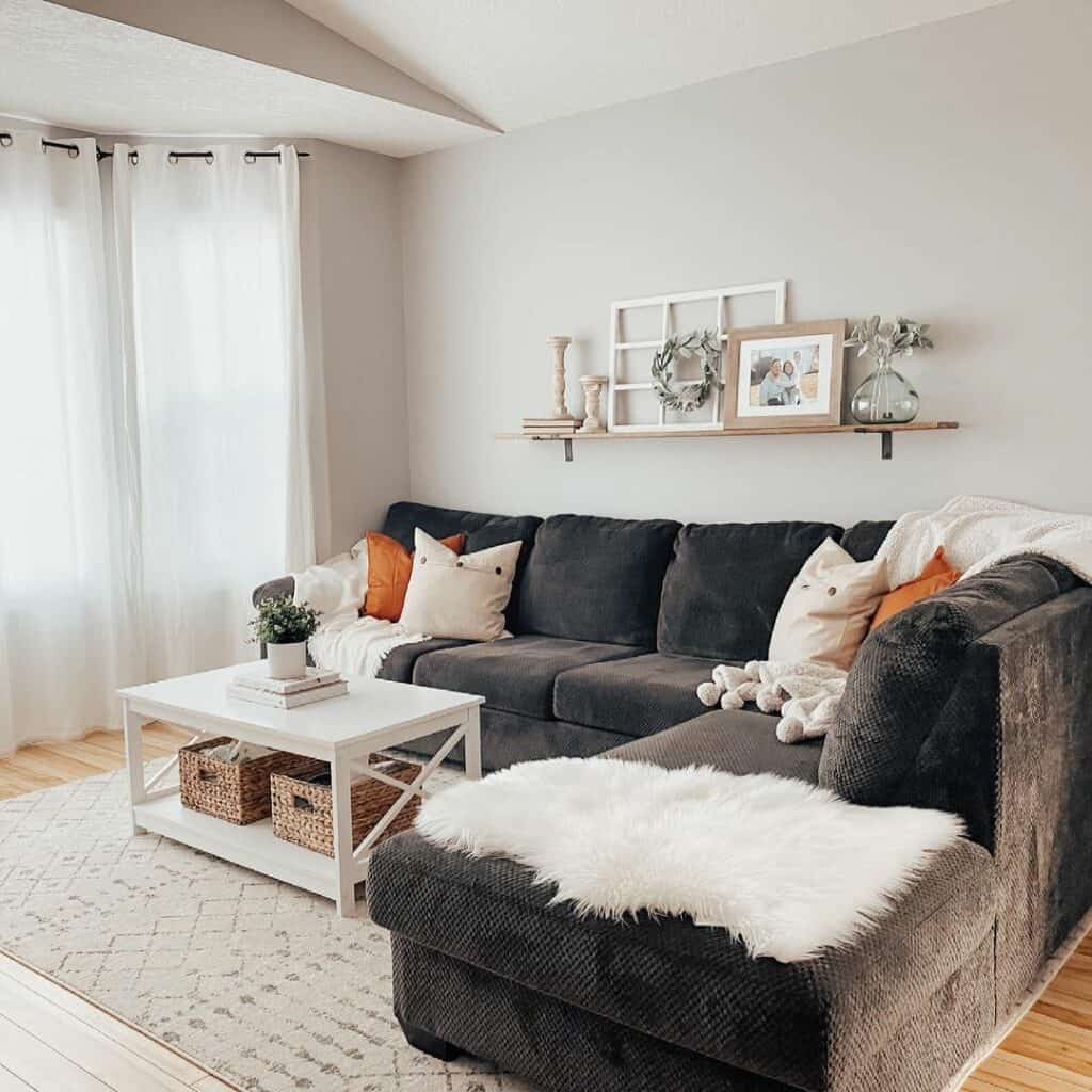 Gray Living Room With White and Orange Accents - Soul & Lane