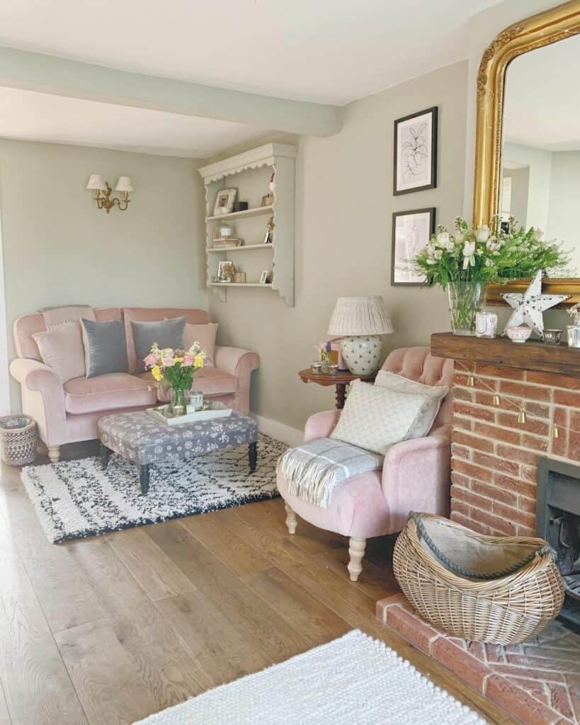 Gray Ottoman and a Pink Sofa