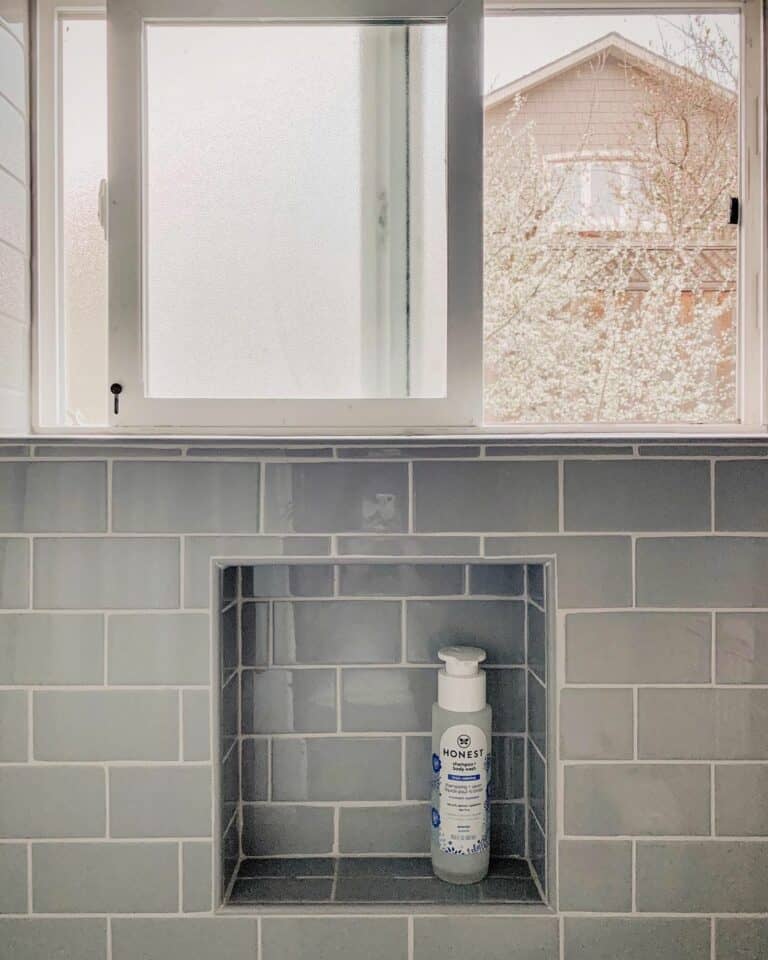 Gray Shower Niche With Subway Tile