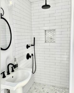 Gray Tiling With Black Hardware