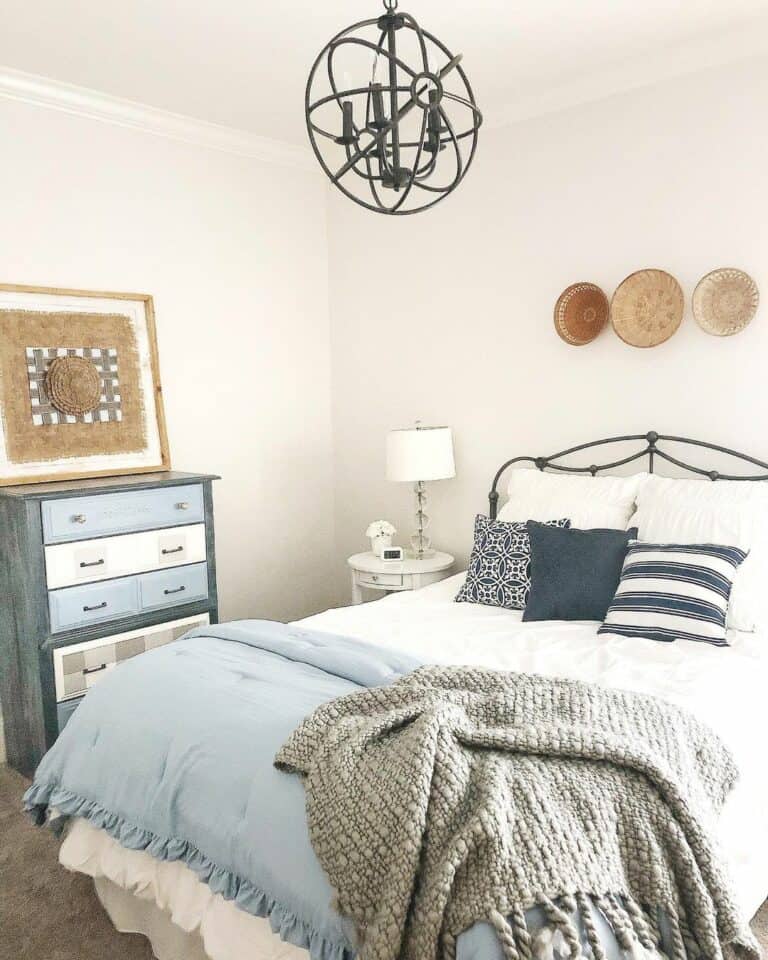 Gray Wood Dresser With White and Blue Drawers