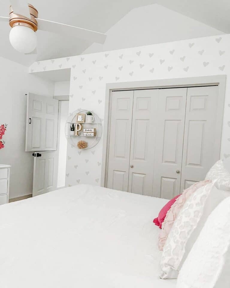 Gray and White Bedroom With Heart Wallpaper