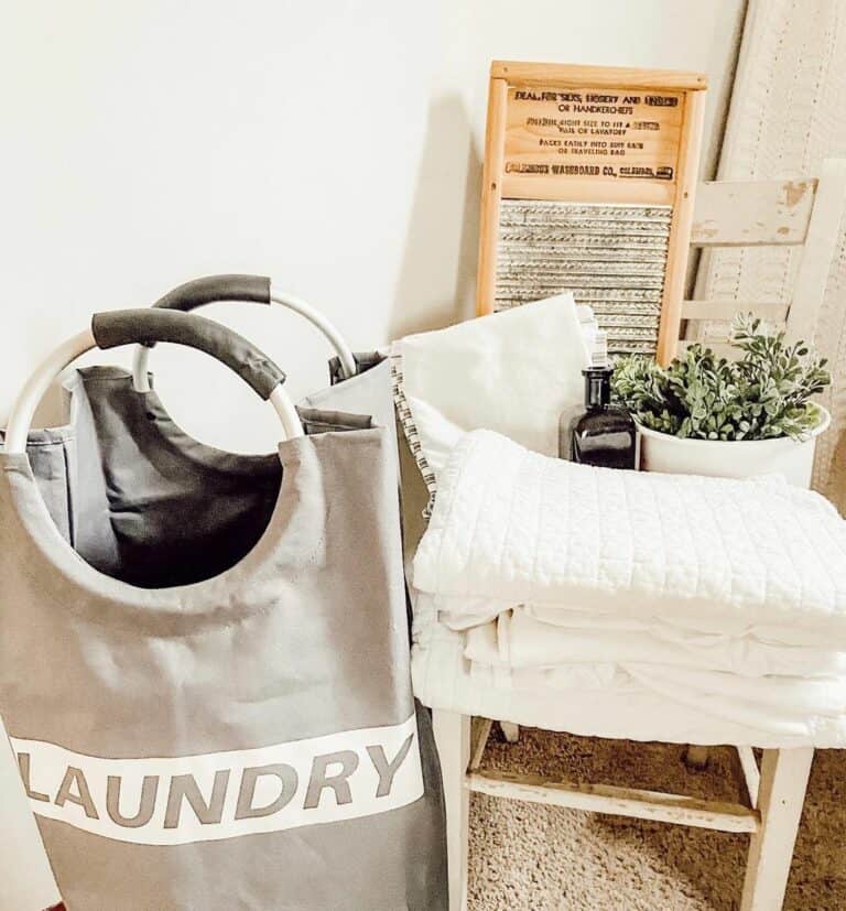 Gray and White Fabric Laundry Hamper