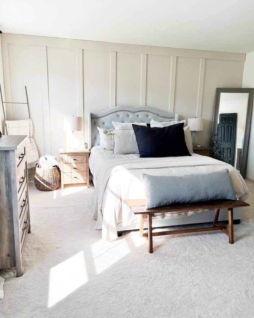 Gray and White Farmhouse Master Bedroom Ideas