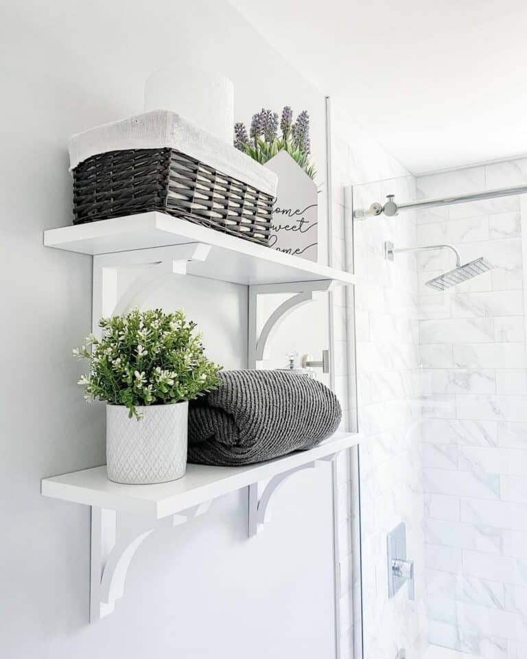 Gray and White Shower Tiles for a Modern Farmhouse Bathroom