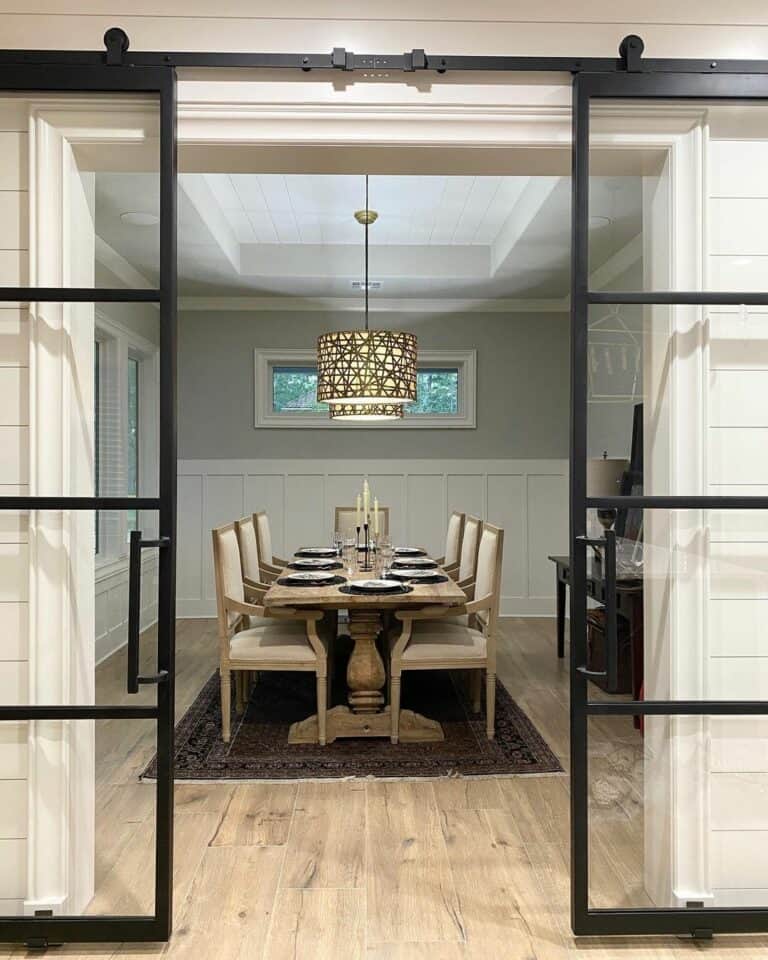 Gray and White Tray Ceiling in Dining Room