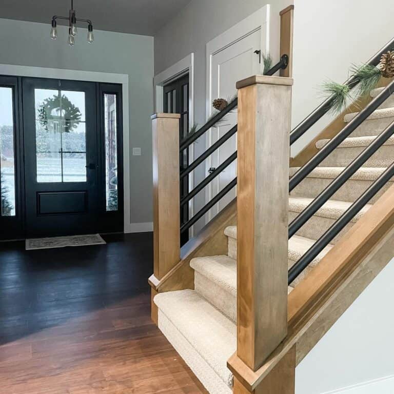 Green Garland on Modern Farmhouse Staircase