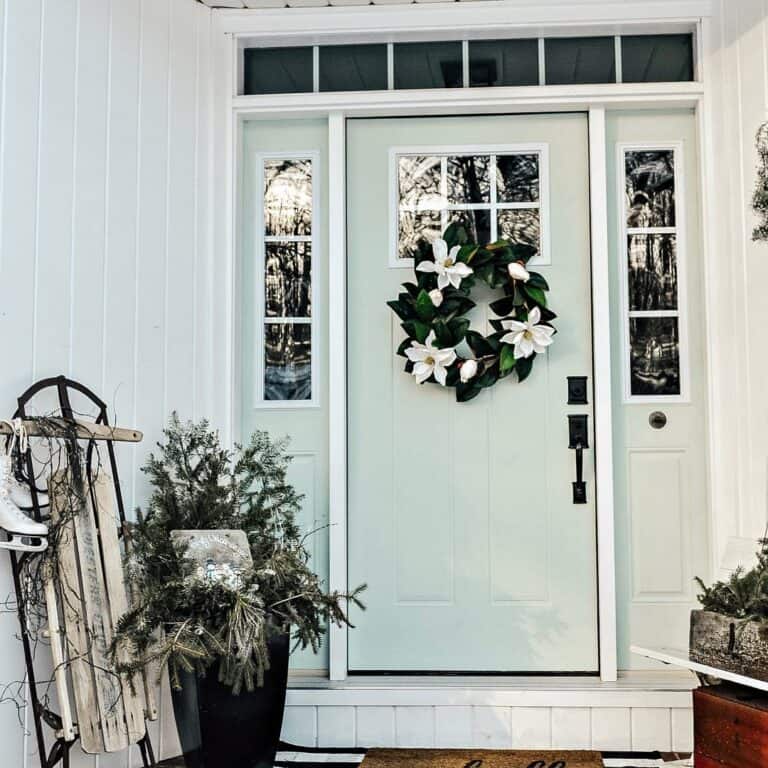 Green Transom Door With White Poinsettia Wreath