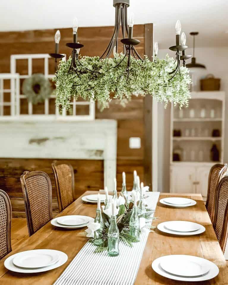 Greenery Wrapped Around a Chandelier