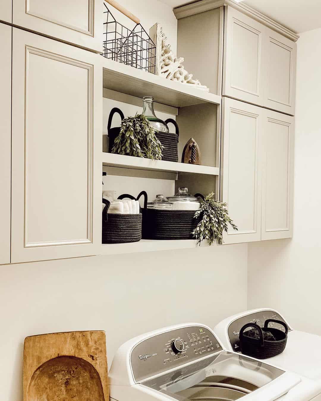 Greige Laundry Room Storage With Shelves Soul & Lane