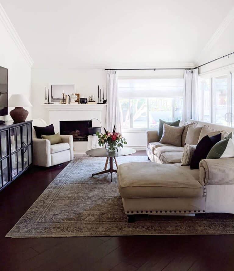 Greige Living Room With Fireplace
