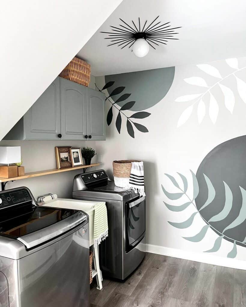 Grey Accent Wall in Gray Laundry Room