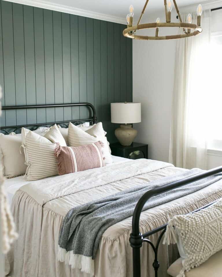 Guest Room With Green Shiplap Accent Wall