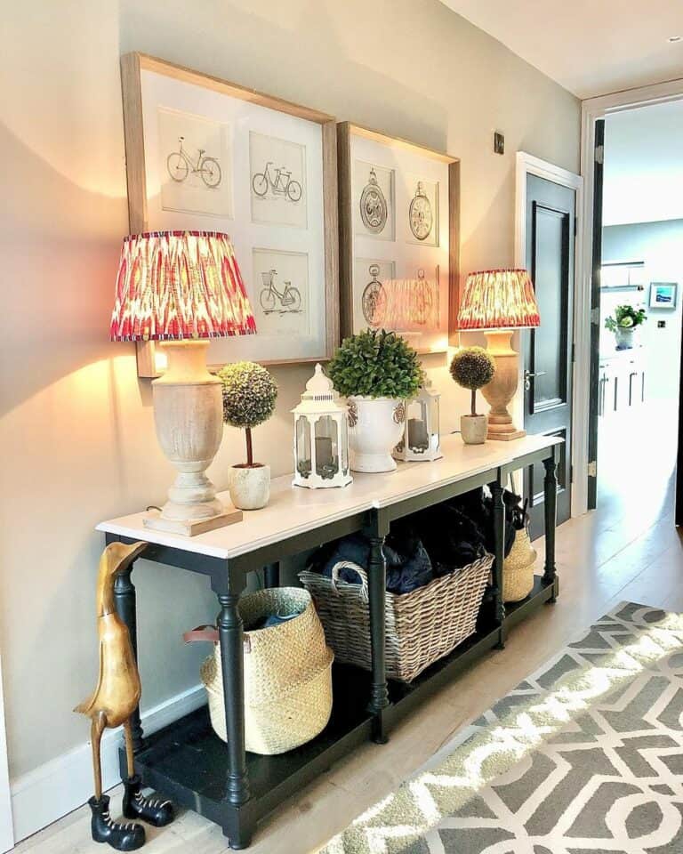 Hallway With Monochromatic Console Table
