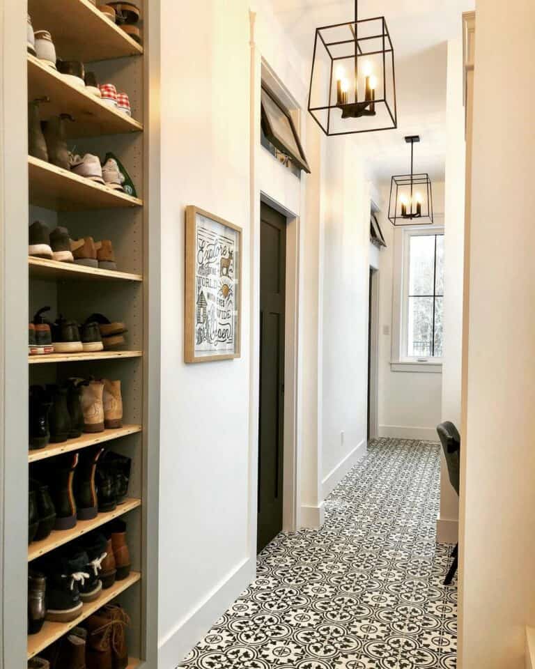 Hallway With Monochromatic Mosaic Floor Tiles