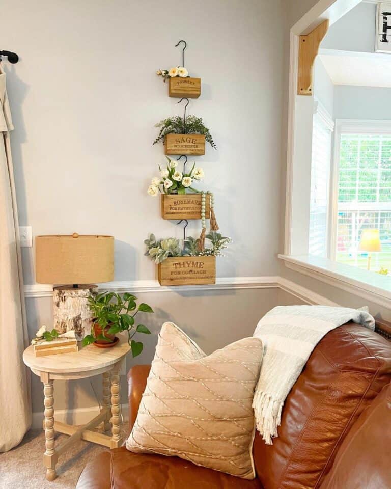 Hanging Herb Baskets as Living Room Wall Décor