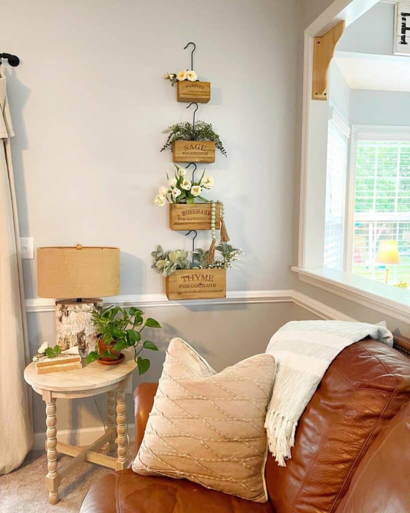 Hanging Herb Baskets as Living Room Wall Décor